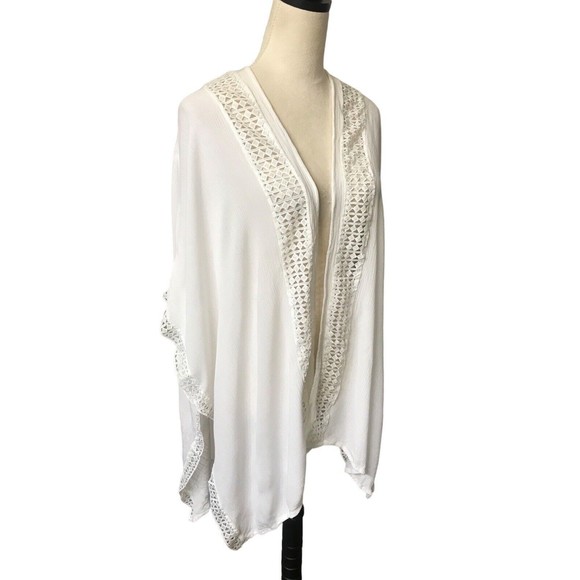 Nordstrom Women's One Size Ivory Crochet Poncho Open Cardigan Lightweight Sz OS - Picture 3 of 9